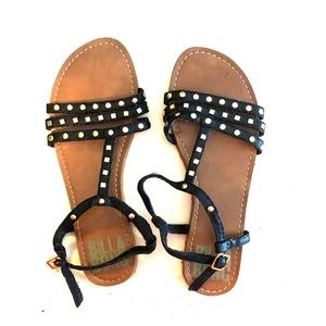 Black Sandals with Gold Accents